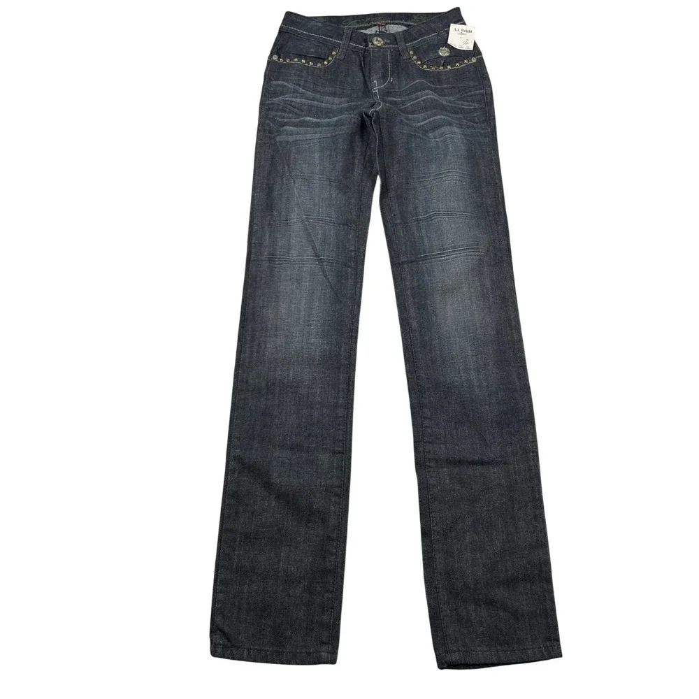 Vtg Apple Bottoms Jeans Womens 1/2 Studded Rhinestone Dark Straight Y2K 25x33.5